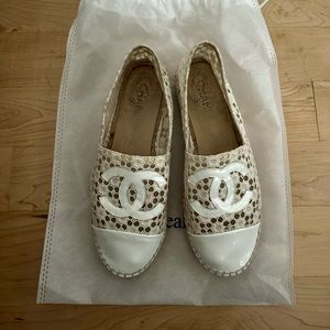 Chanel White Eyelet Espadrilles